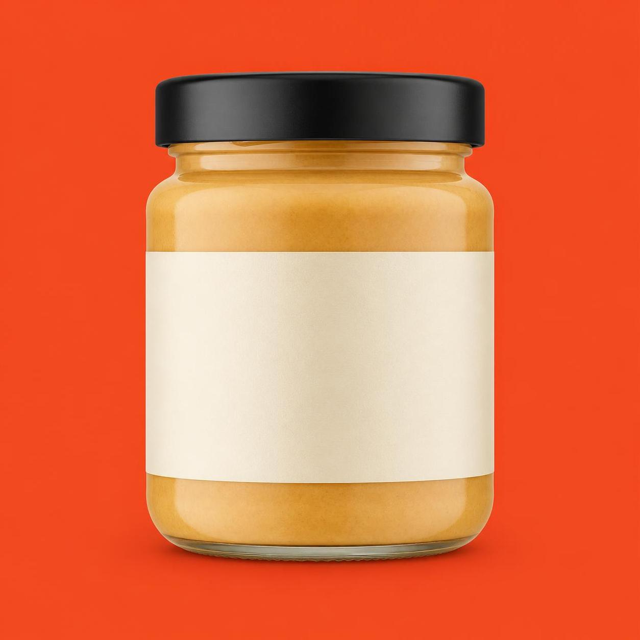 KYAK nut butter jar on vivid orange